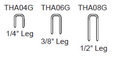 22 ga Fine-Wire Staples leg lengths and part numbers