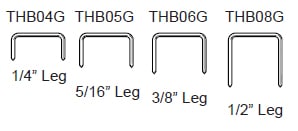 22 ga Fine-Wire Staples leg lengths and part numbers