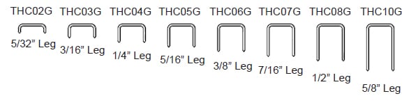 22 ga Fine-Wire Staples leg lengths and part numbers
