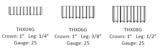 25 ga Corrugated Fasteners leg lengths and part numbers